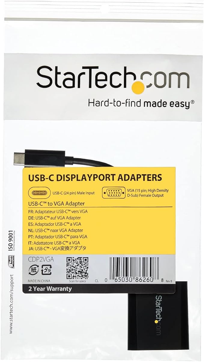 StarTech.com USB-C to VGA Adapter - Thunderbolt 3 Compatible - USB C Adapter - USB Type C to VGA Dongle Converter