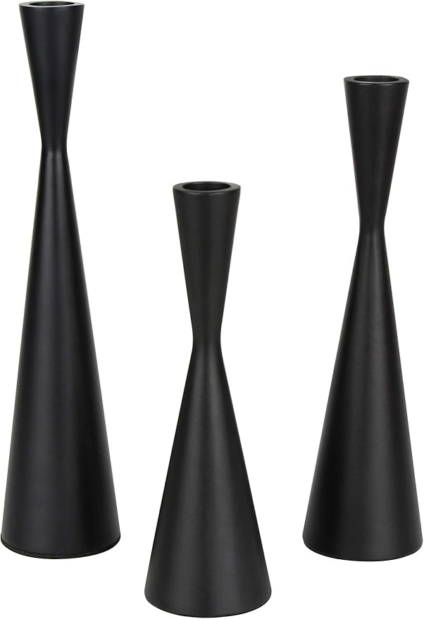 Vixdonos Taper Candlestick Holders Metal Candle Holders Set of 3 Table Decorative Candle Stand for Wedding, Dinning, Party,Home Decor (Matte Black)