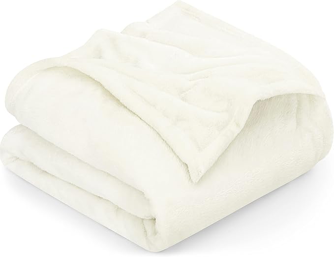 Utopia Bedding Fleece Blanket Queen Size Ivory 300GSM Luxury Fuzzy Soft Anti-Static Microfiber Bed Blanket (90x90 Inch)