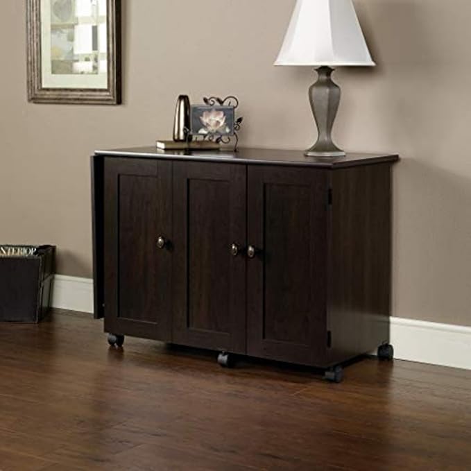 Sauder Miscellaneous Storage Easy Rolling Sewing and Craft Table/Cart/ Pantry cabinets, Cinnamon Cherry finish