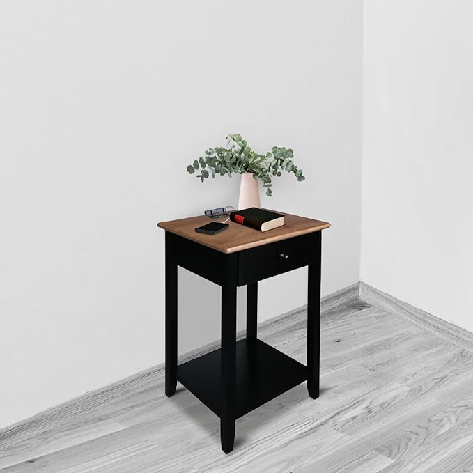 Casual Home Owl Night Stand with USB Port Charging Station and Drawer, 17.5" W x 14.25" D x 24.5" H, Walnut Black