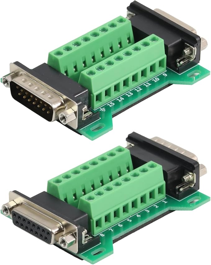 2PCS DB15 Male Female Connector in One Breakout Board, RS232 D-SUB Serial to 15-pin Port Adapter Module