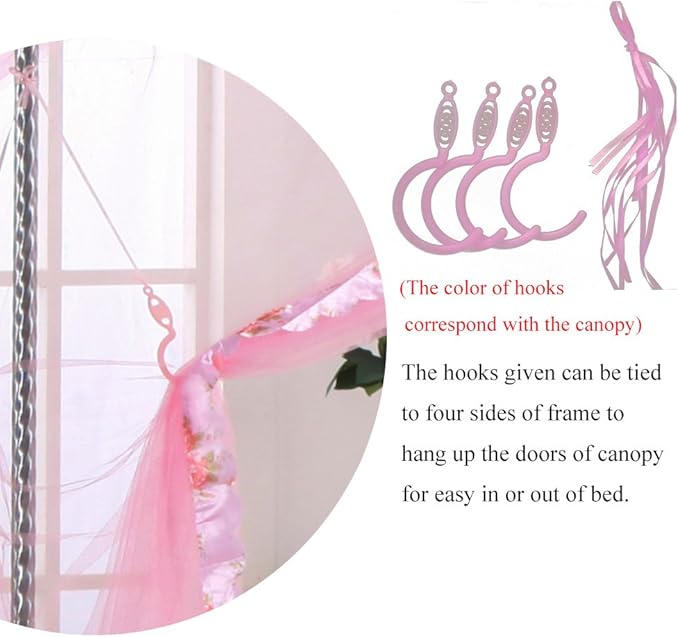 Canopy Bed Curtains Queen - 4 Corner Post Canopy for Bed, Bed Canopy for Adults, Bedroom Decor (Queen Size, Pink)