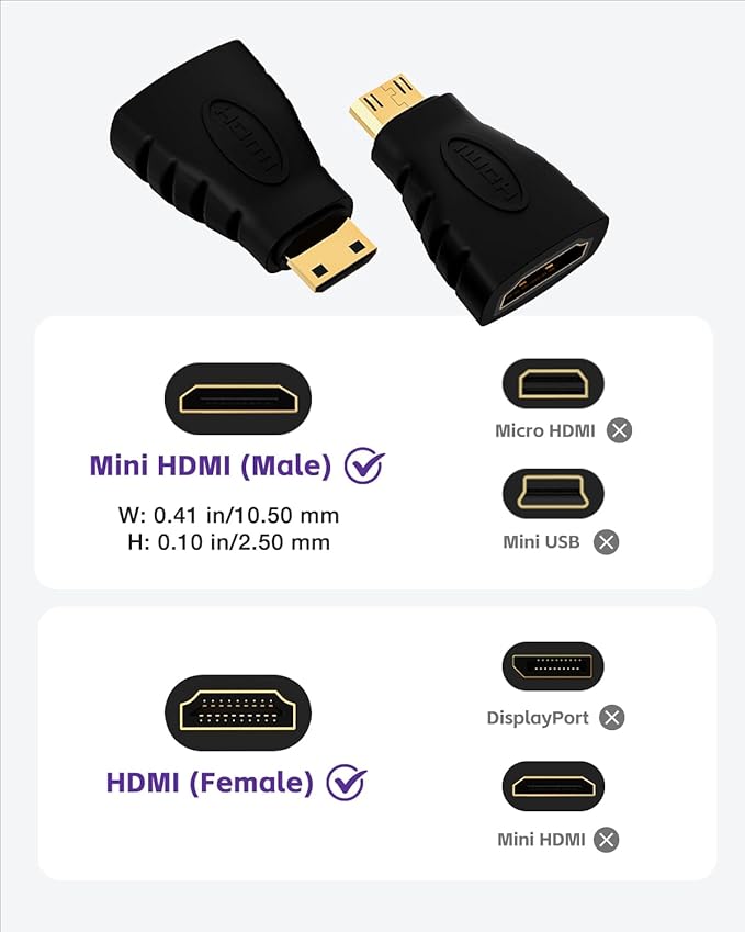 VCE Mini HDMI to HDMI Adapter, 4K HDMI Female to Mini HDMI Male Adapter, Gold Plated Connector Compatible with Raspberry Pi, Camera, Camcorder, DSLR, Tablet, Video Card