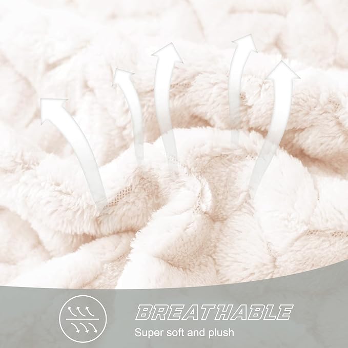 Exclusivo Mezcla Fleece King Size Blanket for Bed, 90x104 Inches Soft Cozy Jacquard Flannel Blankets, Lightweight Fuzzy Plush Warm for Winter, Off White