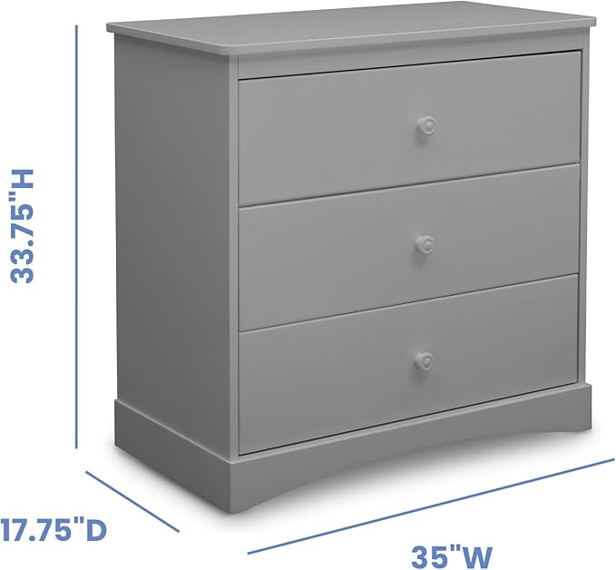 Delta Children Sutton 3 Drawer Dresser with Changing Top and Interlocking Drawers - Greenguard Gold Certified, Grey