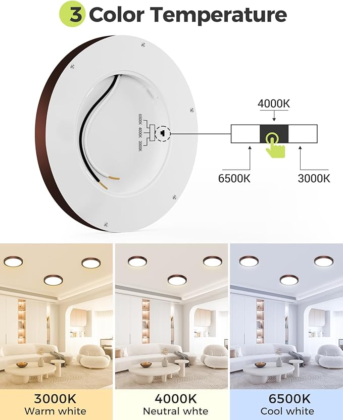 hepside 1Pack Dimmable Flush Mount Ceiling Light Fixture Oil Rubbed Bronze, 3CCT Selectable 3000/4000/6500K Ceiling Lamp, 7.5INCH 15W 1500LM Low Profile Light for Bedroom, Kitchen, Bathroom, Hallway