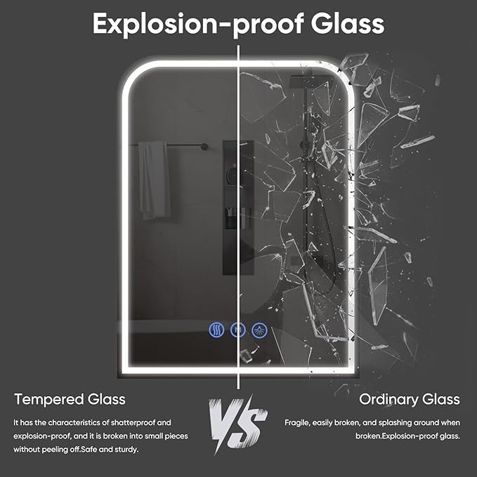 LED Bathroom Mirror, 24"x 32" LED Mirror with Lights for Bathroom, Lighted Vanity Mirrors for Wall, Anti-Fog, Dimmable, Tempered Glass, Memory Function, 3 Colors, Safe Use (White)