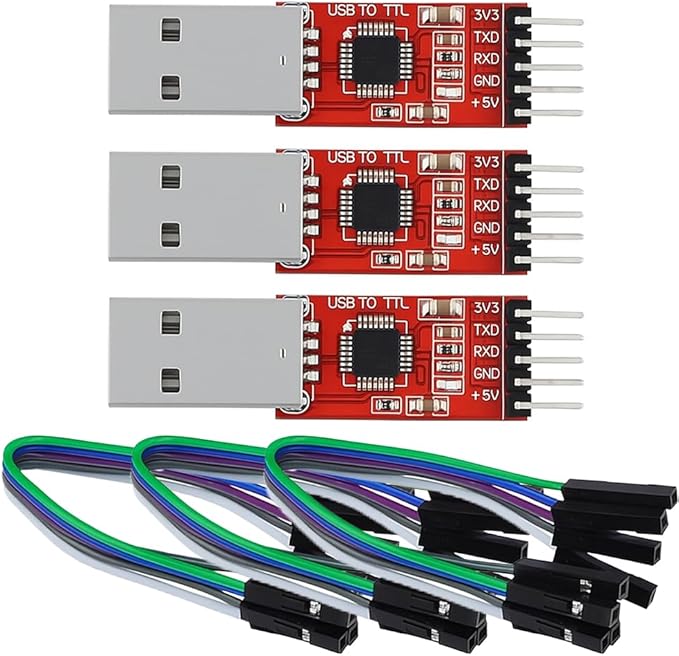 CP2102 USB to TTL Serial Adapter – USB 2.0 to 5Pin UART Converter Module with 3.3V/5V Output, STC Compatible, Includes Jumper Wires – for Arduino, ESP8266, STM32, DIY Projects (3-Pack)