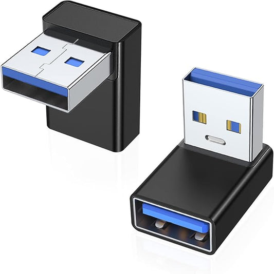 AreMe 90 Degree USB 3.0 Adapter 2 Pack, Upward Angle USB A Male to Female Converter Extender for PC, Laptop, USB A Charger, Power Bank and More (Black)