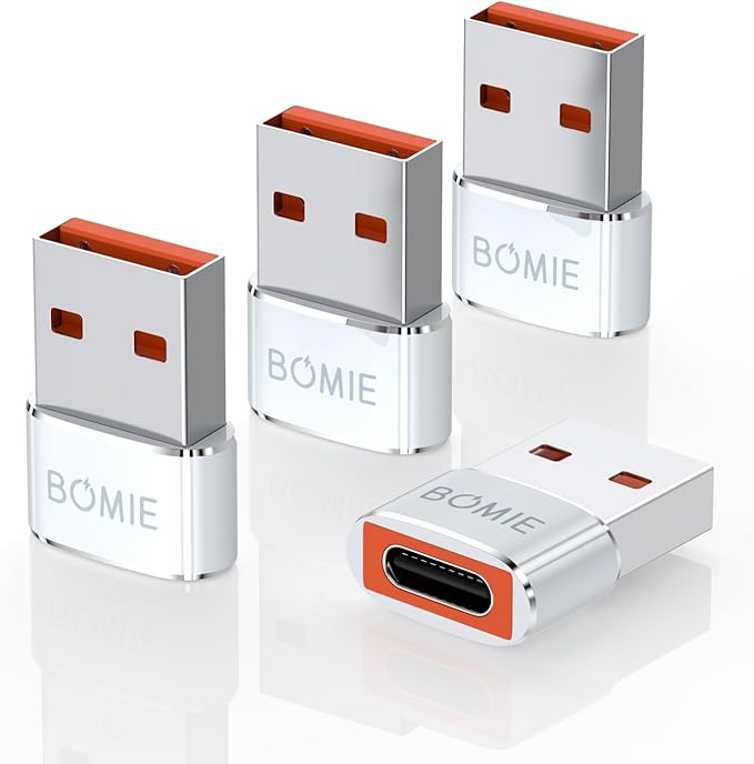 BOMIE USB to USB C Adapter 4 Pack,PD27W/66W/QC100W Fast Charging 480Mbps Data Transfer,Type-C Female to USB2.0 Male OTG Adapter for M-acBook,Phone 15/16/17 Pro Max,Pad Pro,X-peria,G-alaxy,Laptop White