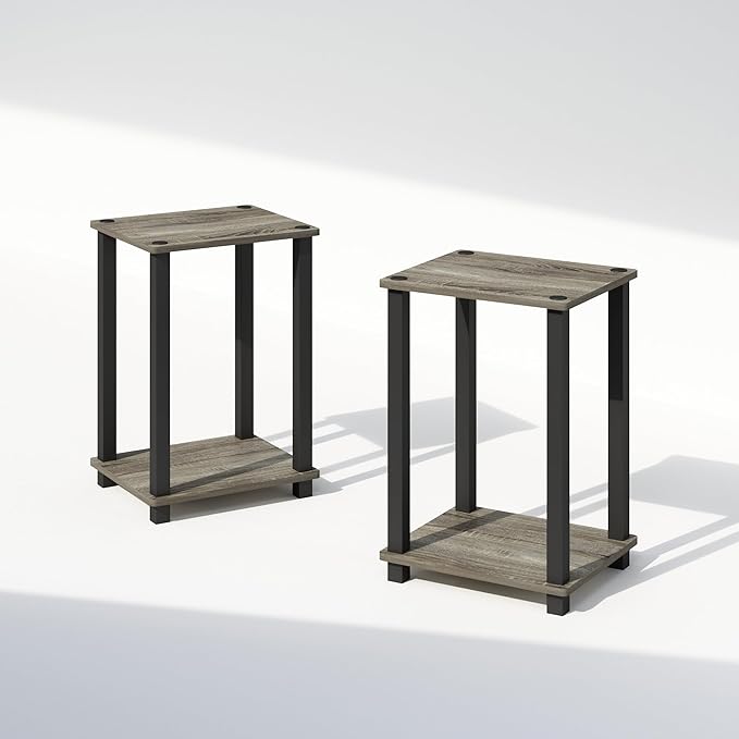 Furinno Simplistic Night Stand Set of 2, 2-Tier Small Nightstand with Open Shelf, Toolless Assembly Bedside Table, End Table, Side Table, for Bedroom, Living Room, French Oak