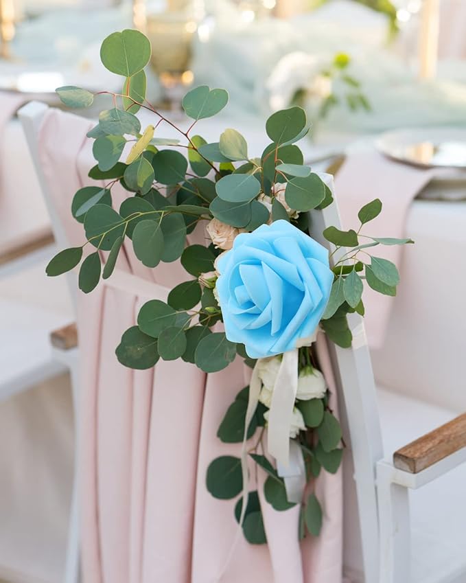 JOYLEX Artificial Flowers Realistic Roses, 50pcs Real Looking Fake Roses with Stem for DIY Wedding Bouquets Centerpieces Bridal Shower Party Home Romantic Decorations (50pcs, Shades of Blue)