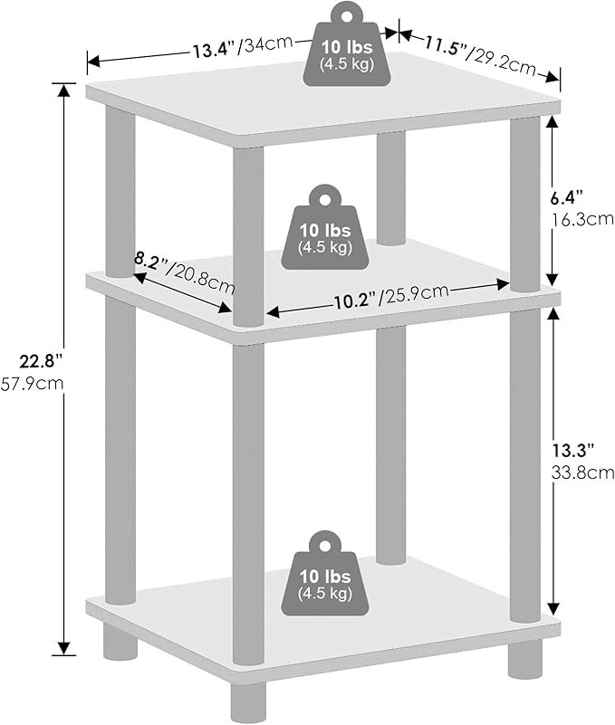 Furinno Just 3-Tier Turn-N-Tube Open Storage Nightstand, 2-Pack, Plastic Poles, Americano/Black