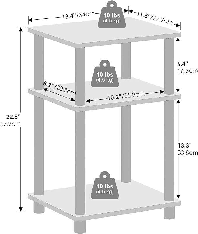 Furinno Just 3-Tier Turn-N-Tube Open Storage Nightstand, 2-Pack, Americano, Stainless Steel Tubes