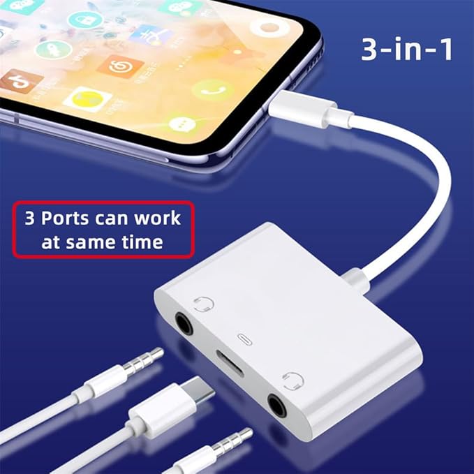 NFHK Type C USB-C to Dual 3.5mm Audio AUX & MIC Sound Card with PD Power Charge Adapter Compatible with Laptop Tablet Phone