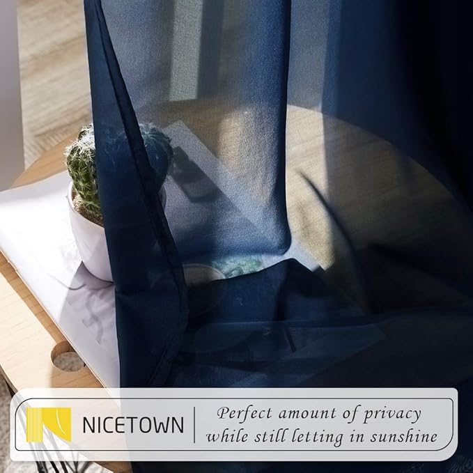 NICETOWN Chiffon Sheer Curtain Panels 96 inches Long, Soft Grommet Top Chiffon Sheer Window Treatment Curtains for Living Room (W55, Navy Blue, 2 Pieces)