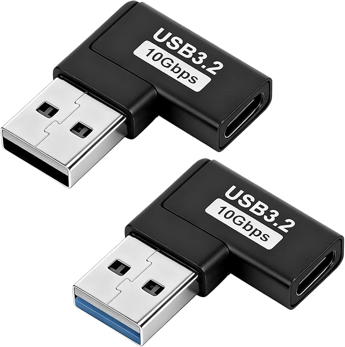 2 Pack 90 Degree USB to USB C Adapter Right Angle Type-C Female to A Male Vertical Up and Down Angle Vertical Port Changer Extender Connector for Laptop Mouse Keyboard