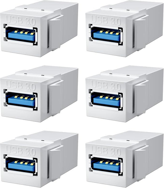 BERLAT USB 3.0 Keystone Jack Insert, USB Keystone Jack,USB to USB Adapters Female to Female Inserts Connector Interface Coupler Socket Adapter Port for Wall Plate Outlet Panel(White-6 Pack)