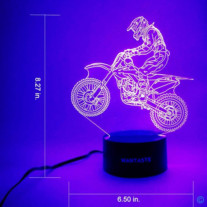 Motocross 3D Lamp Gift with Remote, Dirt Bike Decor Toys for Boys Girls Room, 7 Colors Changing Nightlight Bedside for Kids Baby