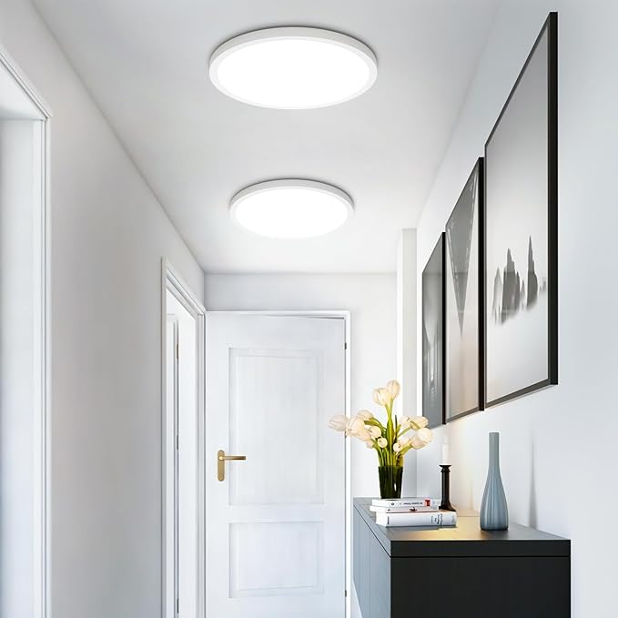 SunRider 4-Pack LED Flush Mount Ceiling Light Fixture, 5000K Daylight White, 2400LM, 12 Inch 24W Round Flat Recessed Lamp, 240W Equiv., Non-Dimmable