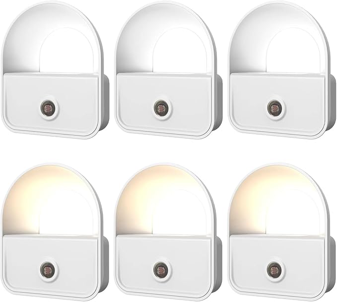 Night Light Plug into Wall, Nightlights with Smart Dusk toDawn Sensor, LED Night Light Suitable for Bedroom, Bathroom, Hallway, Kitchen, Stairs, Kids, 3pcs Warm White & 3pcs White Light