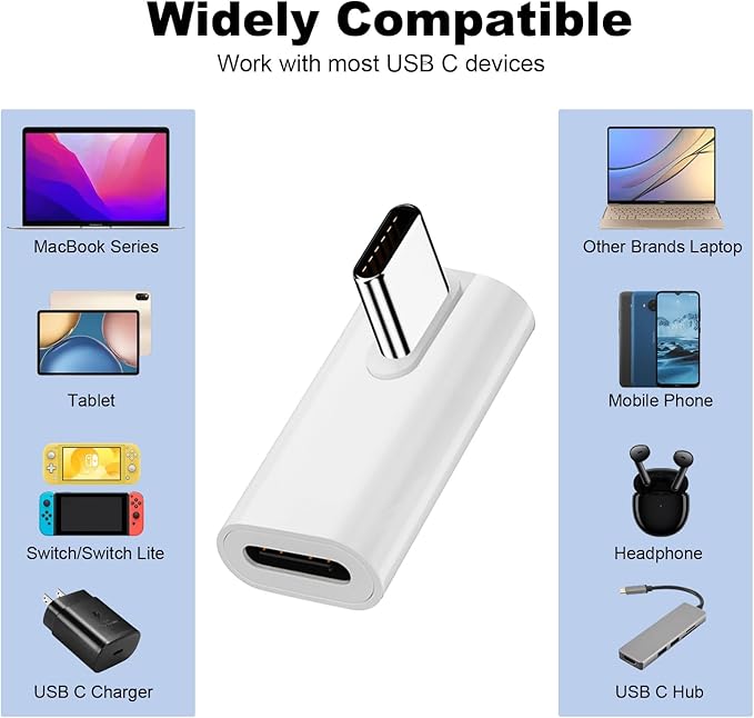 AreMe 2 Pack USB C Male to Female Adapter, 90 Degree Right Angle Type C Extender Support 140W, 40Gbps, 8K@60Hz for Thunderbolt 4/3, MacBook Pro/Air, Laptop, Phones and More Type C Devices (White)