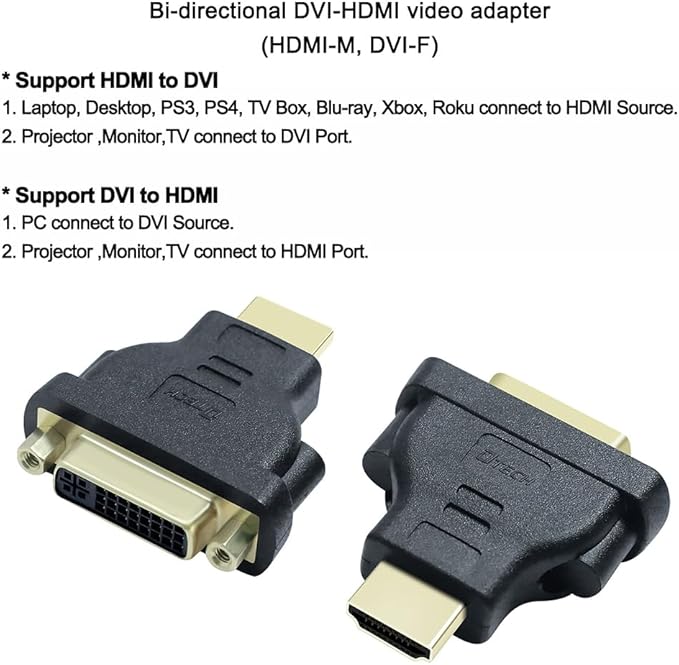 DTECH DVI to HDMI Adapter Female to Male Converter for Computer Monitor Bi-Directional Connection DVI-I 24+5 Port Supports up to 4K 30Hz 1080P@60Hz Video