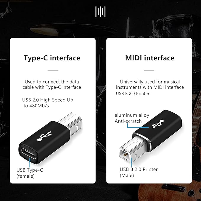 USB C to B Adapter,【3-Pack】 Tpenod Female USB C to MIDI Converter，Compatible with MIDI，Printers，Chromebook Pixel，Electric Piano,Synthesizers and Devices /laptops with Type-c Port., black