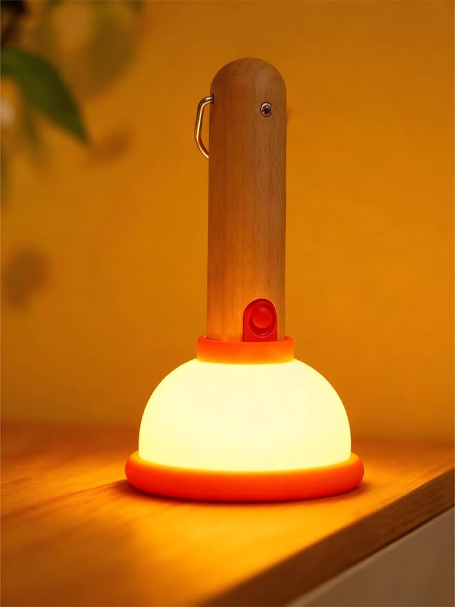 Amaredom Plunger Night Light, Cute Plunger Lamp, Wooden Bar Silicone Funny Nightlight, Rechargeable LED Funny Flashlight with 30 Minutes Timer & One Button Control, Bedroom, Washroom, Living Room
