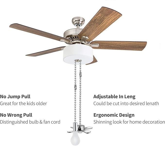 Ceiling Fan Pull Chain, 2pcs 3mm Diameter Beaded Ball Fan Pull Chain , 13.6 Inches Fan Pulls Set with Connector（Nickel ）
