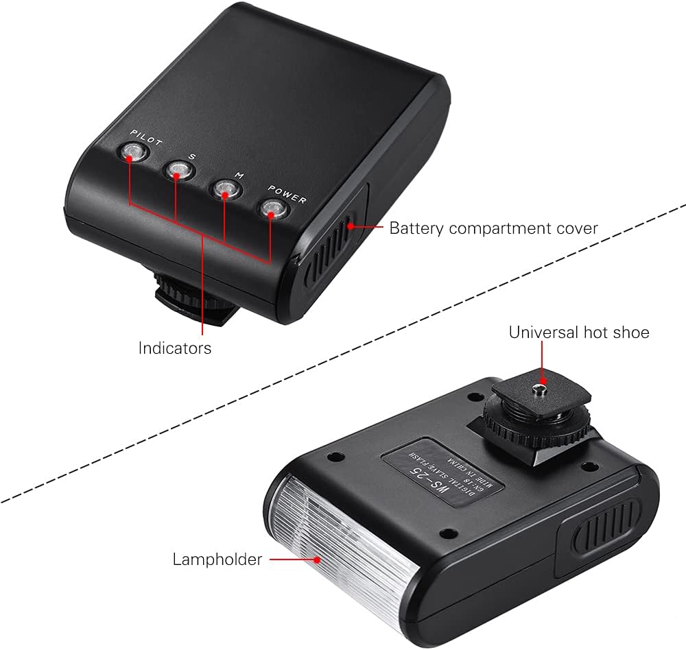 WS-25 Professional Mini Digital Slave Flash Speedlite On-Camera Flash with Universal Hot Shoe GN18 for Canon Nikon