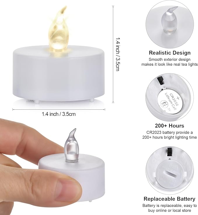 Battery Operated Tea Light Candles:200 Pack Flameless LED Realistic Flickering Candles 100+ Hours Electric Fake Candle in Warm White Ideal for Party, Wedding, Birthday, Gifts and Home Decoration