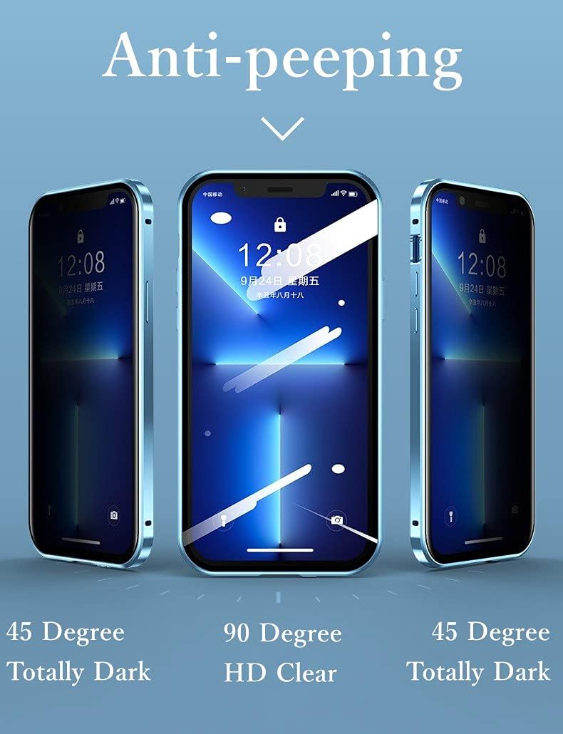 HENGHUI Anti-Peep Lockable Case for iPhone 14 Pro Max, Gold, Magnetic Glass, Camera Lens & Privacy Screen Protector,