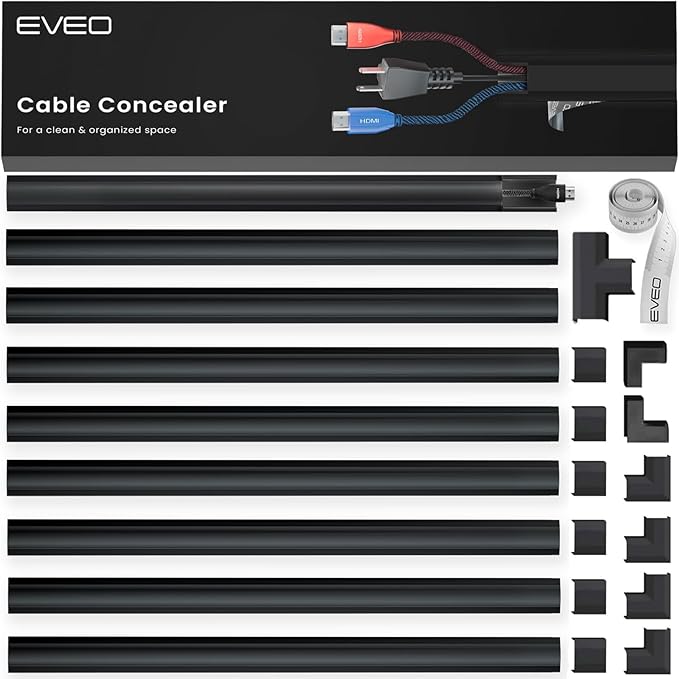 Cord Covers for Wires on Wall - 150in Cable Management Cable Hider - Cord Hiders for TV On Wall - Paintable Cable Concealer - Wire Covers for Cords - 10X (L16 x W0.95 x H0.5) - Medium | Black