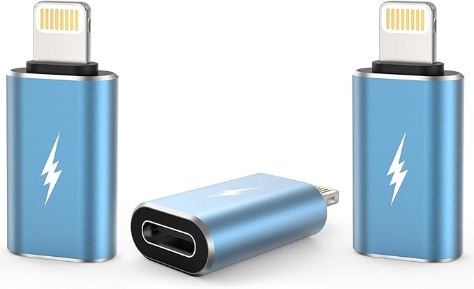 TechMatte Female USB C to Male Lightning Adapter 3 Pack 2.2A Charging Data Transfer, Compatible with iPhone 14, 13, 12, 11 Xs SE iPad iPod AirPods, Not for Audio Headphones/OTG Android Anti-Lost, Blue