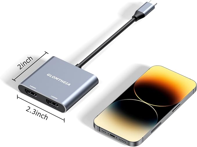 Dual HDMI Adapter for 2 Monitors Extended Display 1 in 2 Out, USB C to HDMI Splitter for Laptop MacBook Pro/Air, Support 4K@30Hz Double Monitors or 4K@60Hz Single Monitor