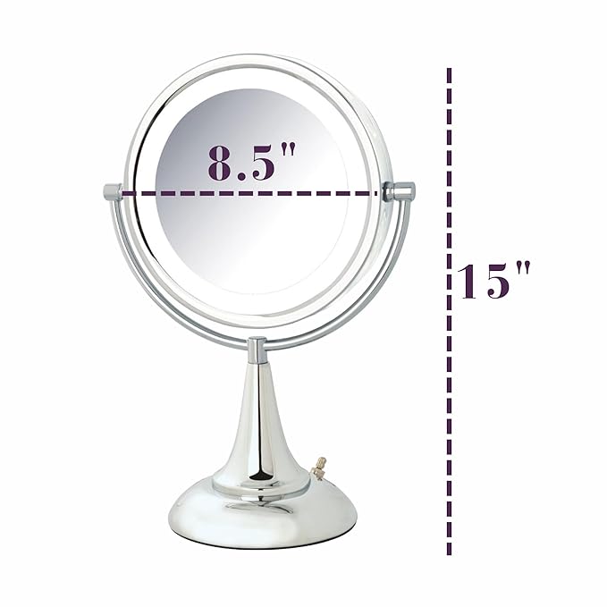 JERDON Magnifying Mirror with LED Lights - Plug-in Makeup Mirror with 1X and 8X Magnification in Chrome Finish - Model HL8510CL
