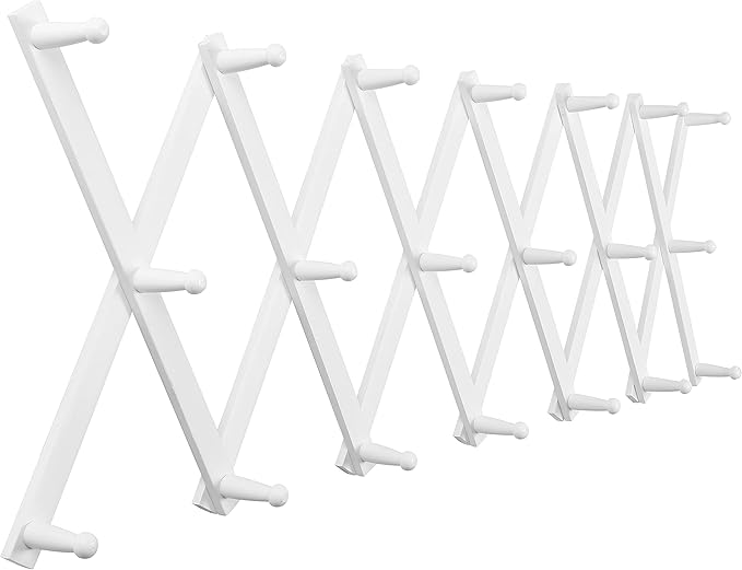 SKOLOO Hat Rack for Wall with 20 Hooks, Solid Wooden, Modern, Expandable Coat Rack Wall Mount for Coats, Hats, Bags, Baseball Caps, White