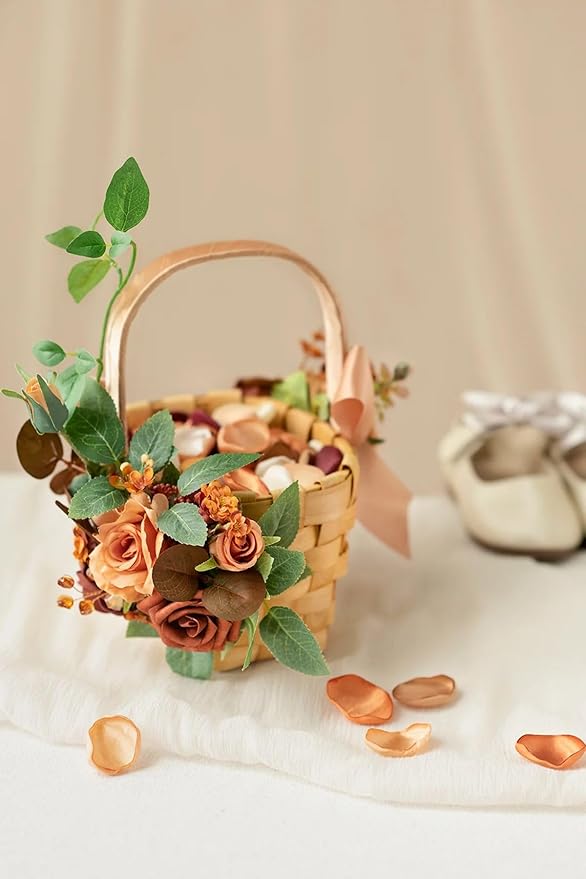 Ling's moment Artificial Flowers Fake Silk Roses Faux Foam Dahlia Combo for DIY Wedding Bouquets Centerpieces Arrangements Bridal Shower Party Home Decorations, Amber & French Orange, 24pcs