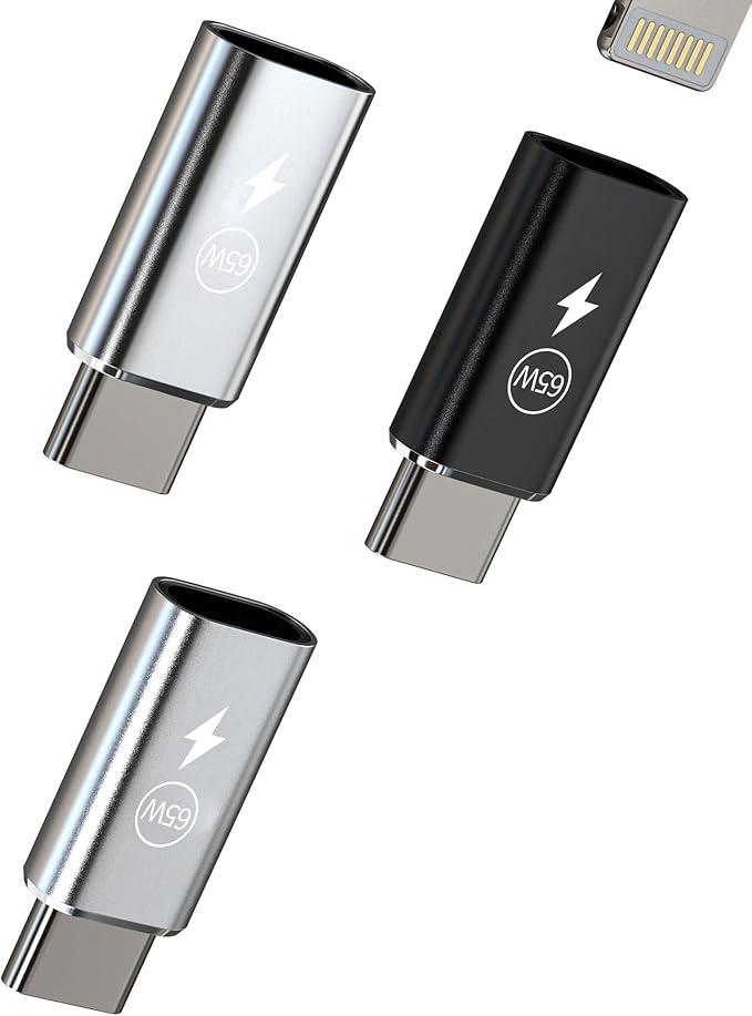 65W Lightning Female to USB C Male Charger Adapter(3Pack) for iPhone16 15 Pro Max Fast Charging Cable Connector Accessories Type C Converter for iPad Car Dongle PD Cord Compatible for Samsung