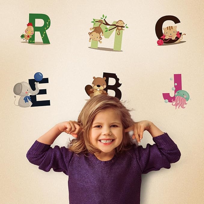 DEKOSH Animal Alphabet Kids Wall Decals - Peel & Stick Educational Baby Stickers for Playroom, Classroom Decoration