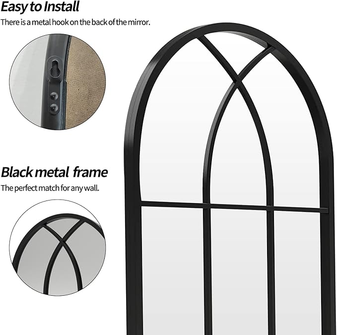 ironsmithn Arched Window Mirror, 31.5"x19.7" Grid Mirrors, Windowpane Mirrors, Black Metal Wall Mirror for Decor Living Room Fireplace Entryway Bedroom Hallway