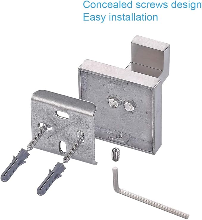 TASTOS Bath Towel Hooks Brushed Nickel, 4 Pack Stainless Steel Robe Coat and Clothes Hook, Heavy Duty Wall Hook for Bathroom & Kitchen, Modern Square Style Wall Mounted