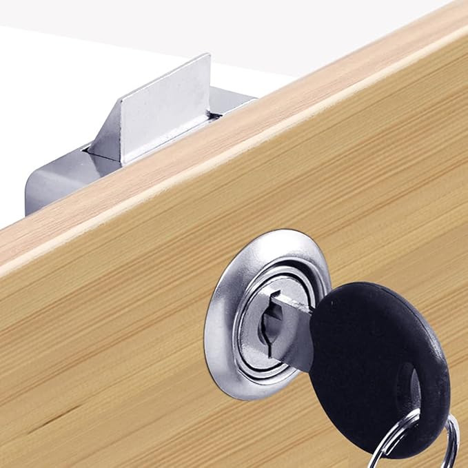 Automatic Lock Tongue Cabinet Drawer Lock 【Keyed Alike】& Forstner Drill Bit Furniture Locker Lock Showcase Lock Drilling Diameter 3/4"/19mm for (3/5"-/15mm -7/8"-/22mm) Door Panel