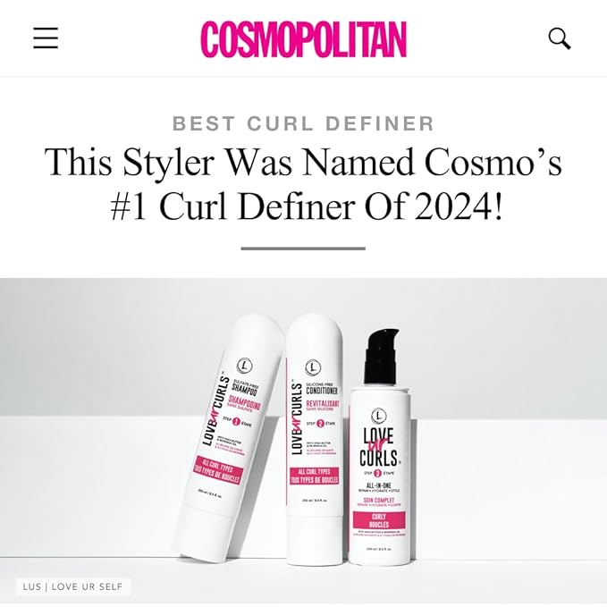 Love Ur Curls Fragrance Free Curly Shampoo and Conditioner Set with All in One Curl Cream Styler for Wavy Hair, 3 Step System to Repair, 200 mL