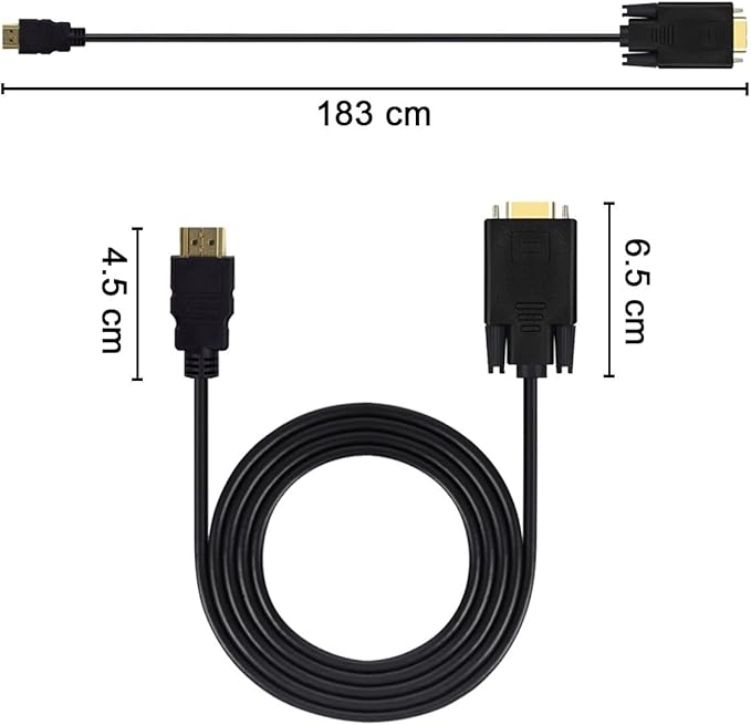 HDMI to VGA Cable Gold-Plated 1080P HDMI Male to VGA Male Active Video Adapter Converter Cord (6 Feet/1.8 Meters)