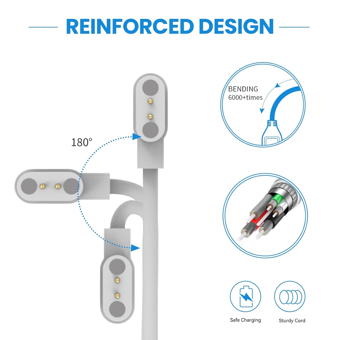 Replacement Charger for SKG V7 Pro / V7 Watch, 1.9ft USB Magnetic Charging Cord (White&White)