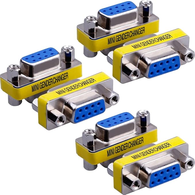 6-Pack 9Pin RS232 Serial Cable DB9 Female to Female Mini Gender Changer Adapter Coupler Connector