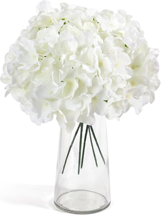 Auihiay 64 PCS Artificial Hydrangea Flowers, Silk Hydrangea Full Flowers Heads with Stems for Wedding Centerpieces, Home, Garden, Baby Shower, Party Decoration (Ivory)